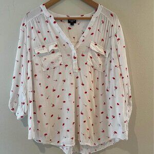 Torrid Harper White Lips Lollipops Rayon Slub 3/4 Sleeve Blouse Size 1 (14/16)